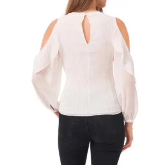 Ruffle Plissé Cold Shoulder Top - Picture 2 of 4
